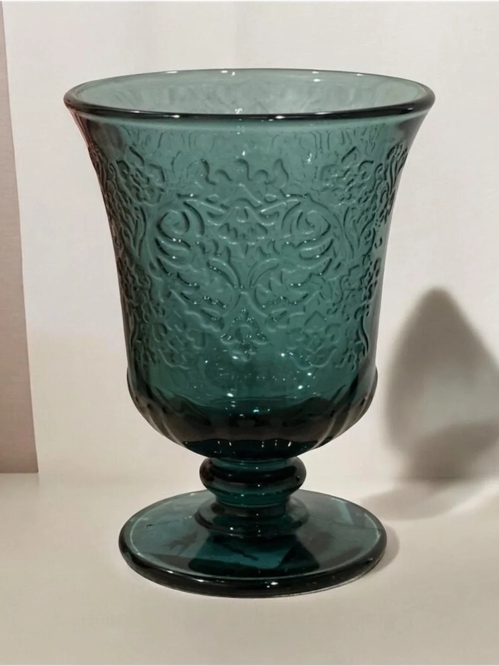 Set of Embossed Teal Glass Goblets